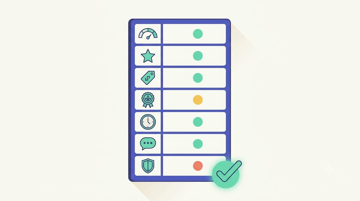 Go/no-go scorecard scoring a Shopify app idea across seven criteria, five green.